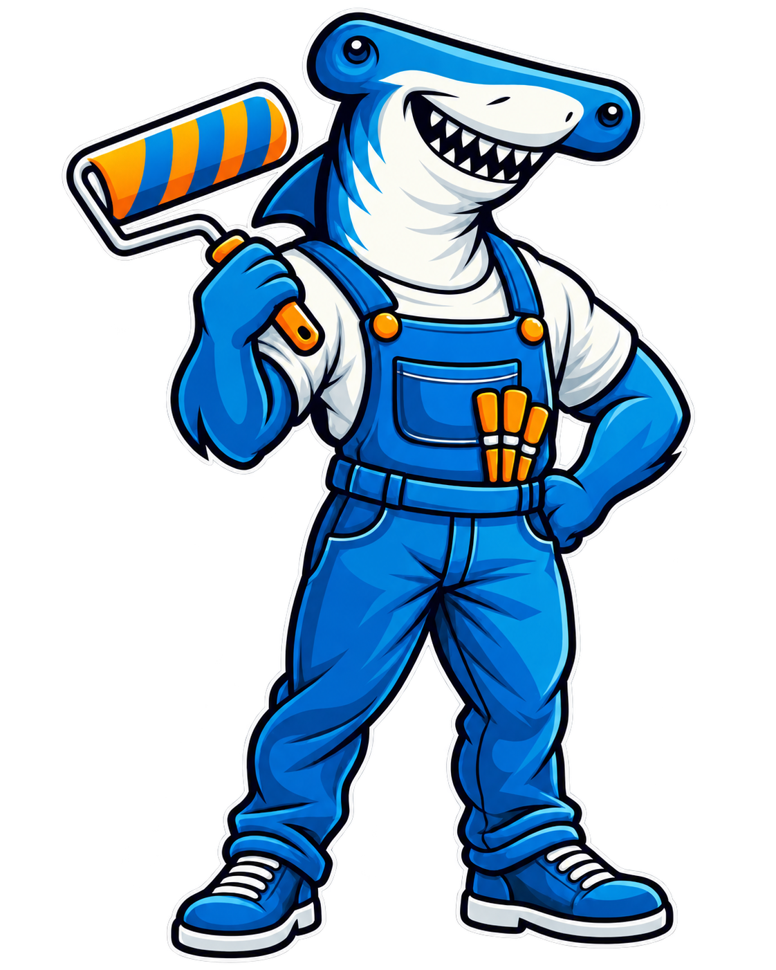 Ocean Crest Painting shark mascot holding a paint roller